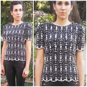 Vintage 20s 80s 90s deco embellished beaded trophy party statement top blouse S